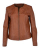 Womens Stylish Collarless Genuine Sheepskin Leather Jacket
