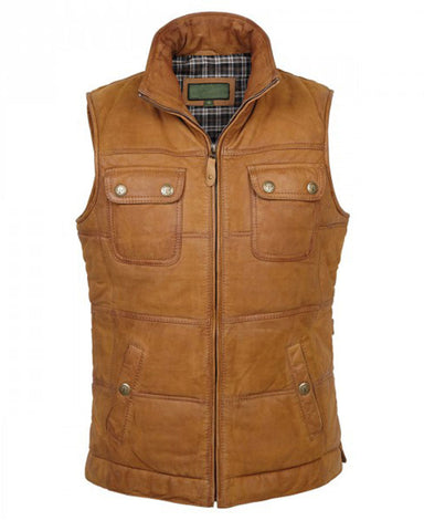 Womens  Tan Brown Leather Gilet