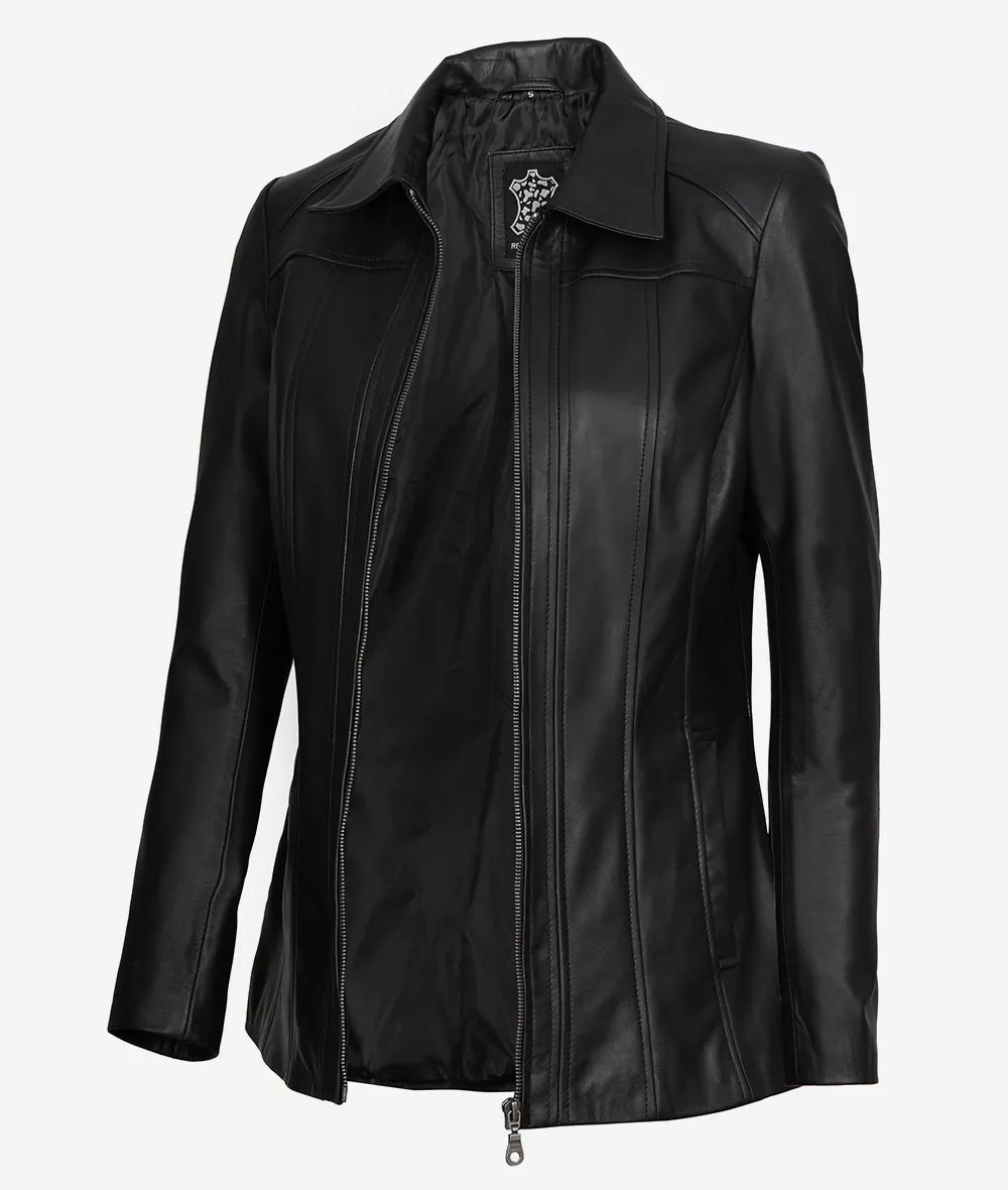 Womens Midnight Black Bomber Leather Jacket