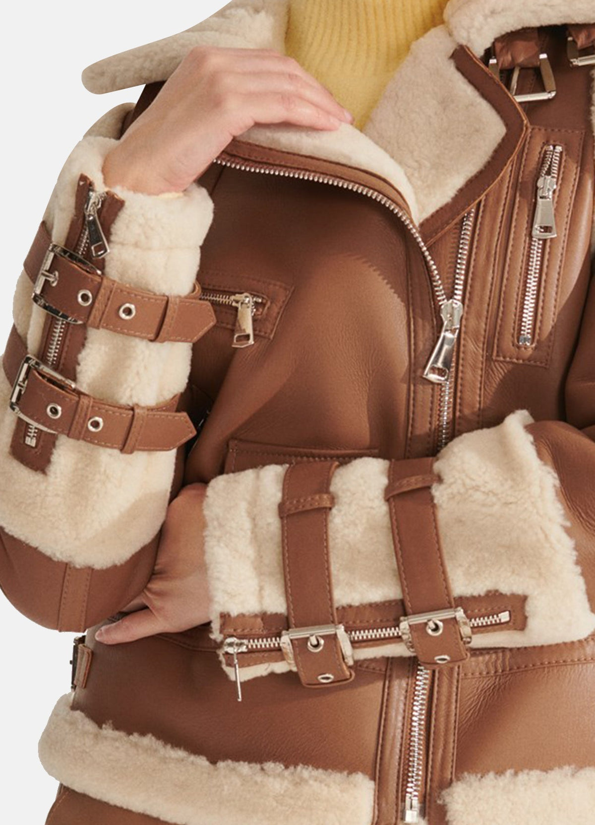 Womens ports Brown Shearling Leather Jacket